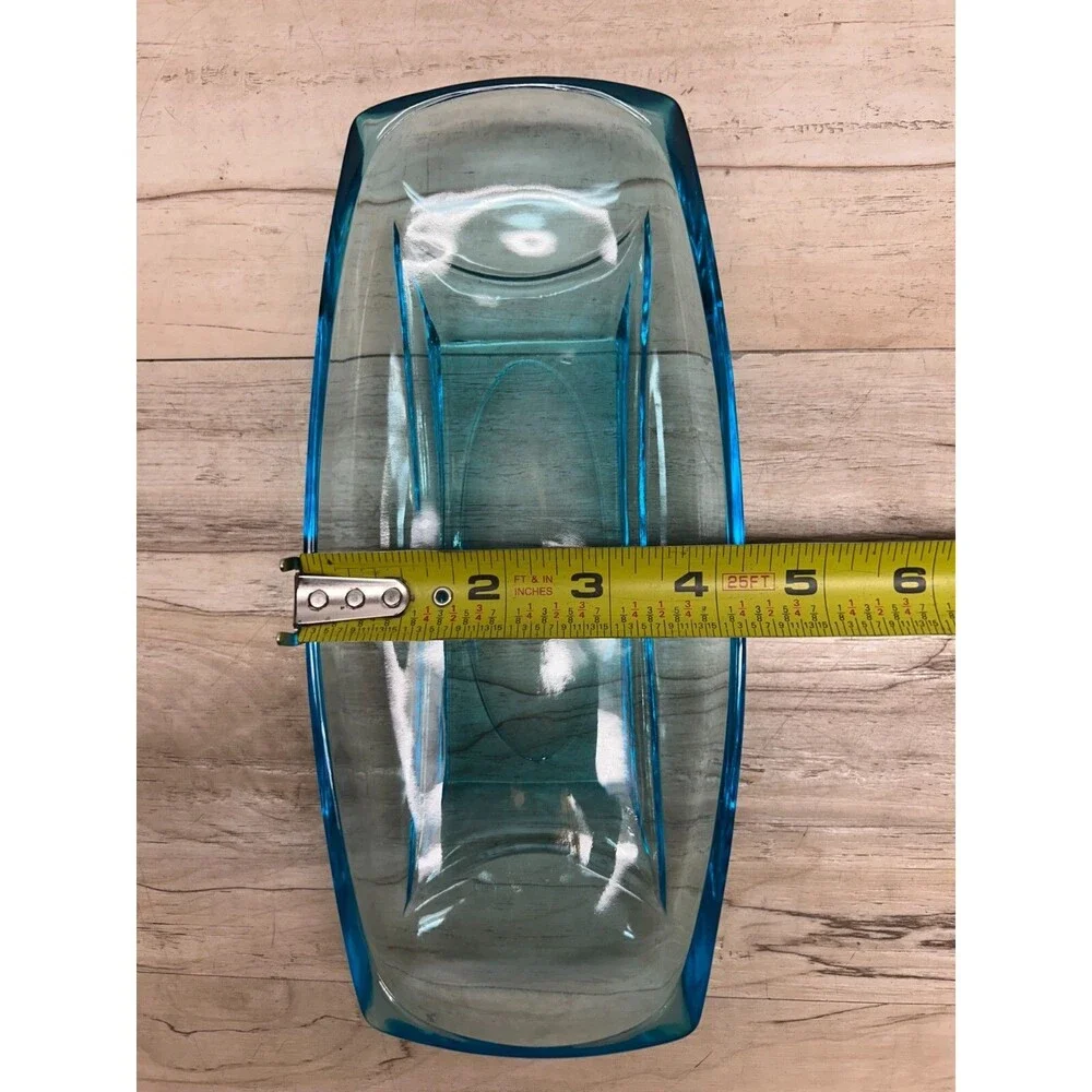 Vtg 1960s Hazel Atlas Turquoise Capri Blue Glass Serving Dishes Set Of 2